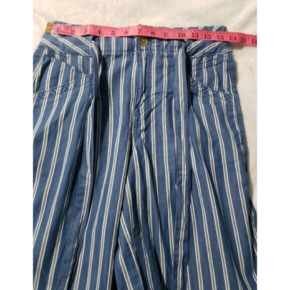 American Eagle Rail Road Pants Women's Size 2 Blue Striped Tie Waist Wide Leg - Picture 10 of 13